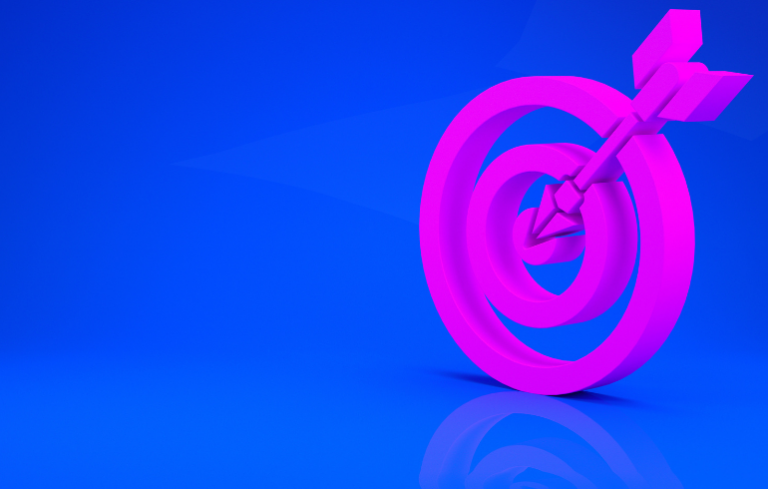 bright blue background with bright pink target and arrow in the centre