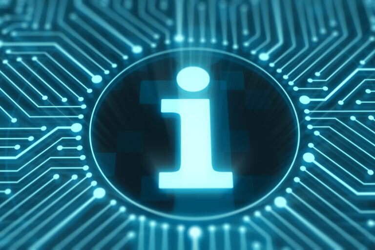 Info sign surrounded by computer circuits